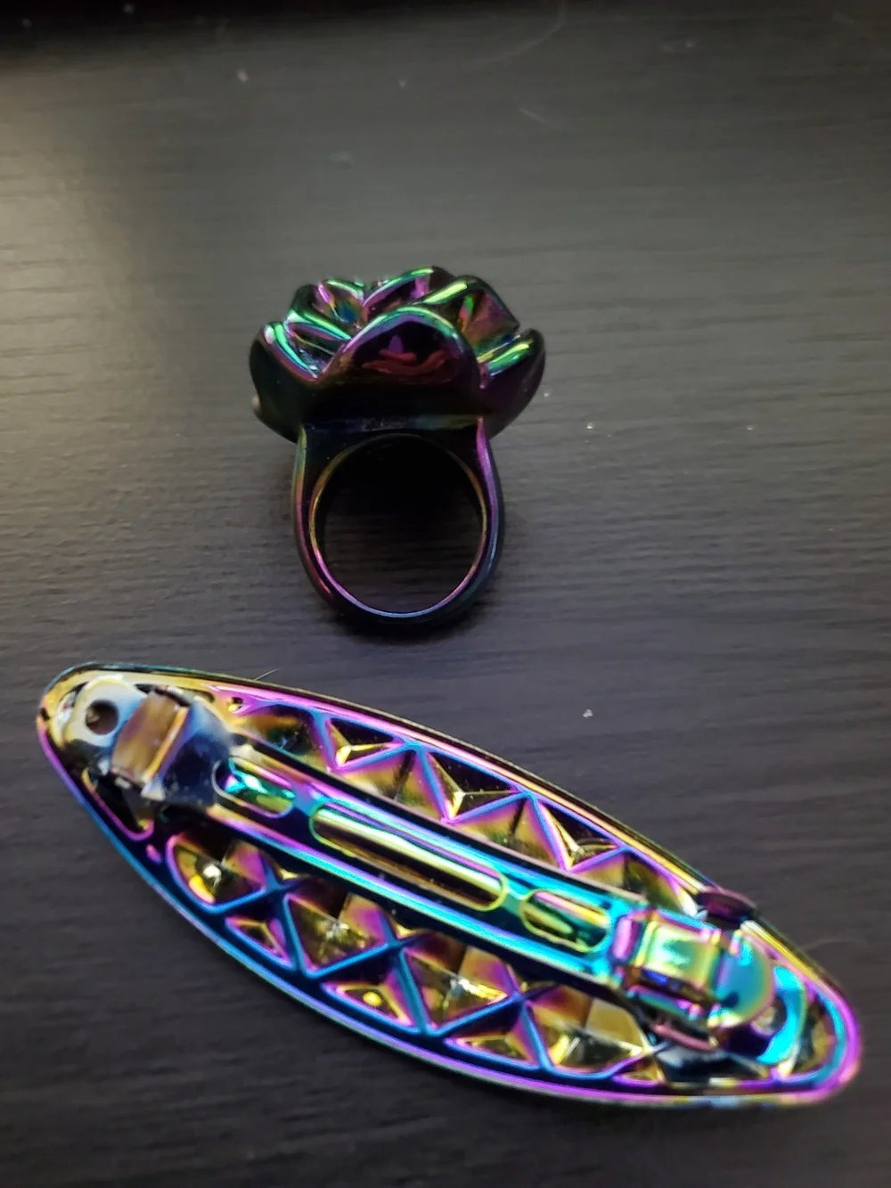 Iridescent Multicolor Hair Clip and Matching Ring Set - Women Accessories